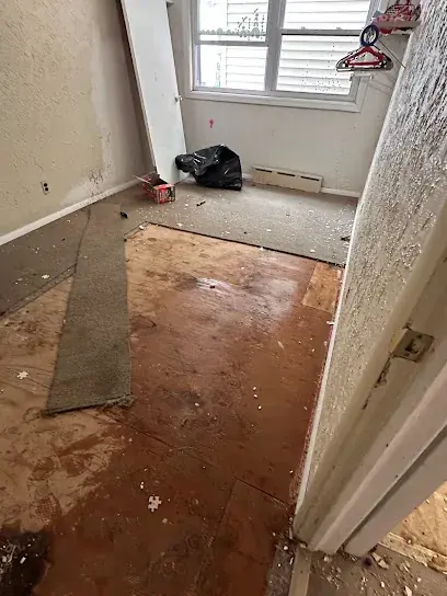 Water pooling around a failed water heater in a Brockton basement